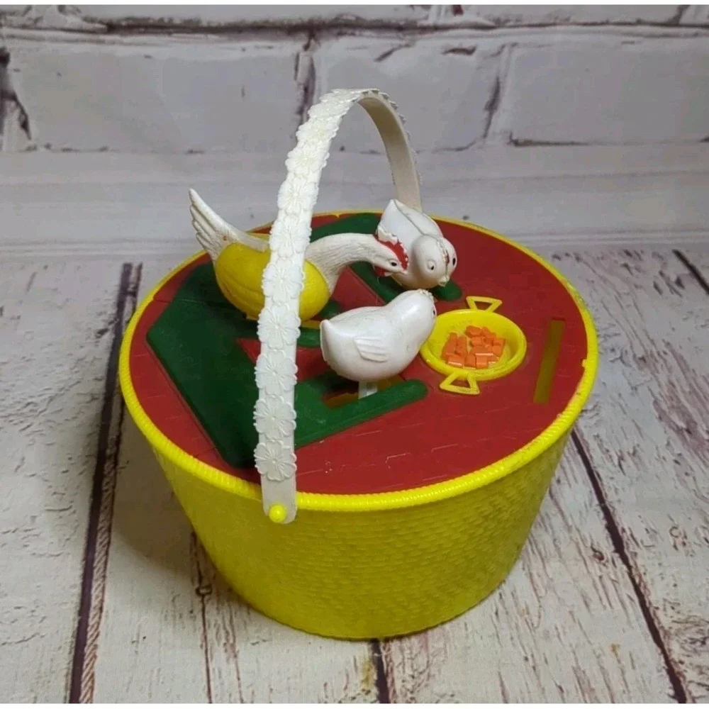 Vintage Hong Kong Plastic Pecking Chickens Coin‎ Bank Toy 1960s
